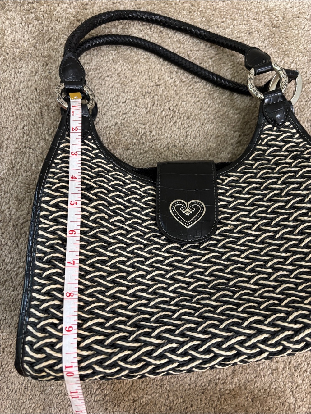 Coldwater Creek Black and Cream Woven Shoulder Bag with Heart Accent - Picture 9 of 10